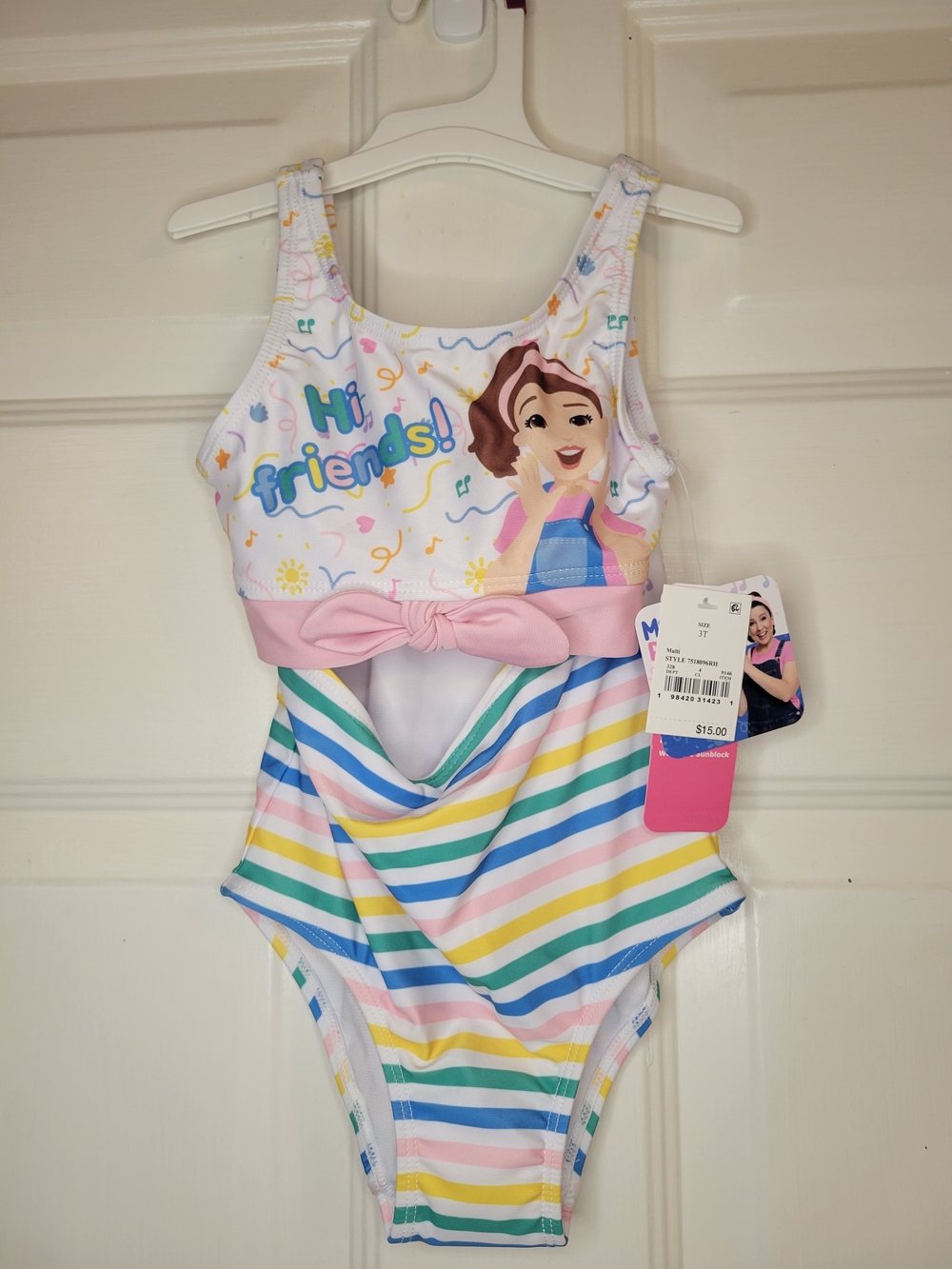 Ms. Rachel 3T Rainbow Striped One-Piece Swimsuit